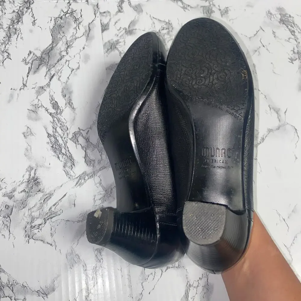 Munro Black Leather Jillian Patent Cap Toe Leather Heels Women's Size 6.5